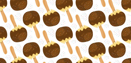 Chocolate banana icecream seamless pattern flat. Sweet cold festive dessert food restaurant menu napkin modern kid holiday handmade wrapping paper print textile wallpaper festive pink backgroundのイラスト素材