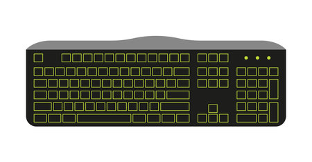 Full size computer keyboard 105 keys black flat. Print accessory typing blank keys mockup control movement in the game. Office home computer portable electronics printing job freelance copywritingのイラスト素材