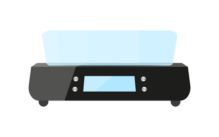 Kitchen scale electronic digital bowl black flat. Food weight measuring device maintaining proper nutrition smart scale dial display home portable appliances accessory kitchen electric device isolatedのイラスト素材