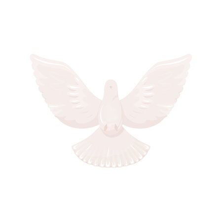 Heaven dove bird wing figurine ceramic white flat. Statuette smooth shiny silhouette home decoration Christmas sign peace fly lord guardian symbol christianity icon sticker paper origami isolatedのイラスト素材