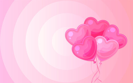 Holiday background balloon bunch template pink flat. Celebration romantic heart ballon flyer gift banner gender party sweetheart cute cartoon love web poster brochure grand opening birthday festiveのイラスト素材