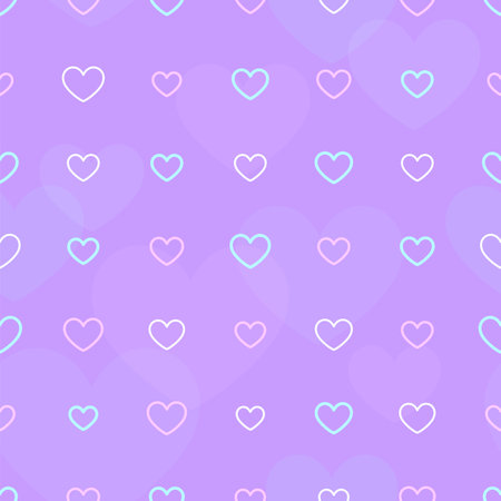 Heart love seamless pattern background purple flat. Color neon valentine day yellow blue pink festive cute wrapping paper print textile holiday gift wallpaper romantic birthday party cute springtimeのイラスト素材