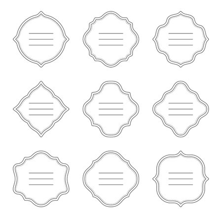 Frame label sticker shape template editable stroke black line set. Price tag vintage thin outline stamp name card gift label insignia wedding invitation card sale ornate retro festive print isolatedのイラスト素材