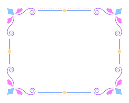 Vintage valentine heart frame border divider pink line flat. Cute purple pastel fairytale kid love magic colorful separator filigree rectangle greeting card rainbow wedding book cover frameworkのイラスト素材