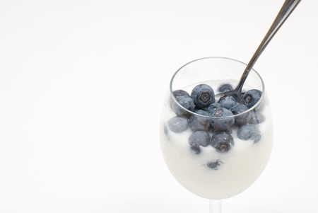 Grass of blueberries with yoghurtの写真素材