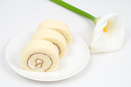 Swiss roll with Calla lilyの写真素材