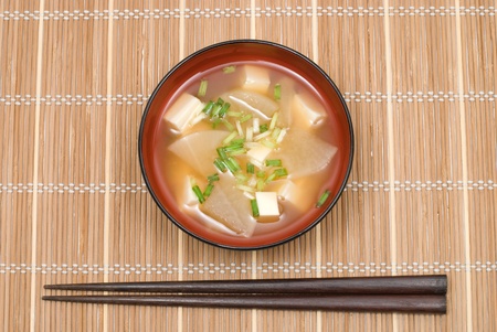 Miso soup with White radish and Tofuの写真素材