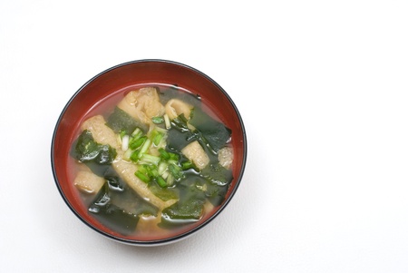 Miso soup with Wakame(Undaria seaweed) and Aburaage(fried Tofu)の写真素材
