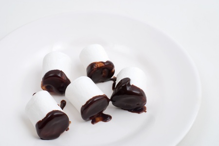 Marshmallow with the melted chocolateの写真素材