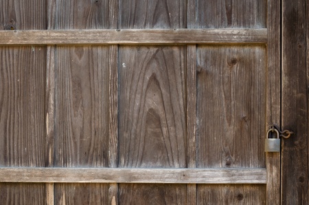 Wooden door and the padlock of old houses