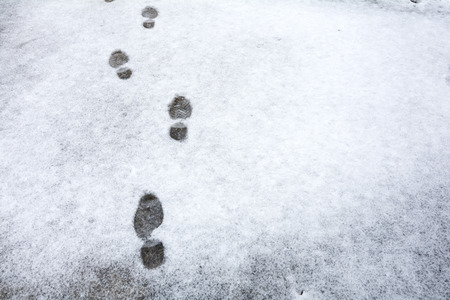 Footprints in a thin layer of snow