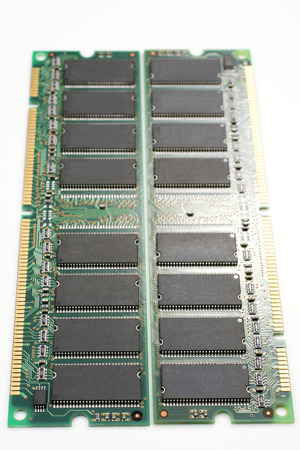 Close up desktop computer memory on white background in vertical composition