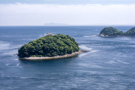 Green primary forest on small island in Hirado, Nagasakiの写真素材