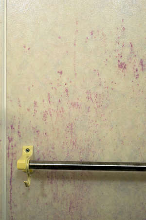 Resin bathroom wall with red purple Rhodotorula breeding in vertical compositionの写真素材