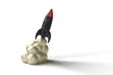 A Black Rocket Launching Golden Smoke 3D Rendered