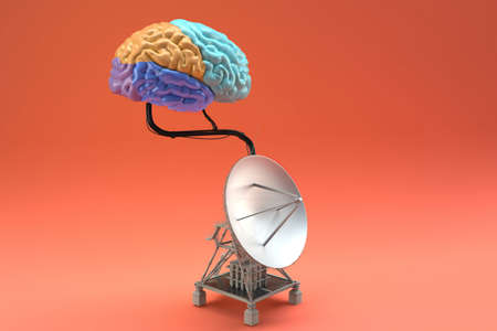 Brain connected to a satellite placed isolation, 3D render