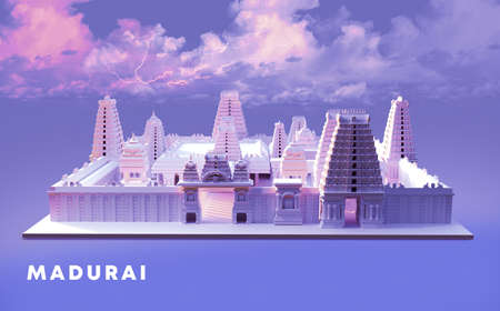 madurai temple white model 3d render
