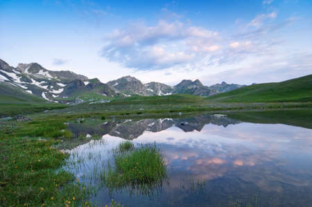 a sunrise over caucasus mountainsの写真素材