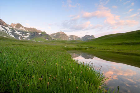 a sunrise over caucasus mountainsの写真素材