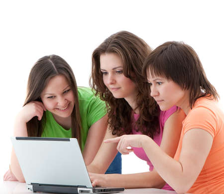 girls chatting in internet isolatedの写真素材