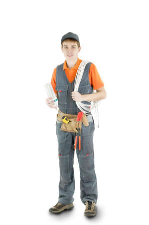 an electrician isolated on whiteの写真素材