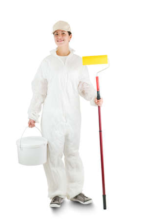 woman decorator isolated on whiteの写真素材