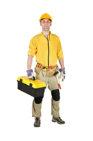 Home repair man isolated on whiteの写真素材