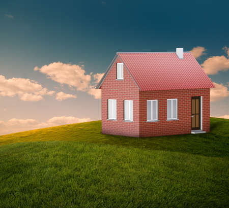 new house at landscape with blue skyの写真素材