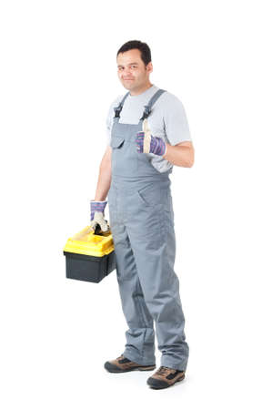 Home repair man isolated on whiteの写真素材