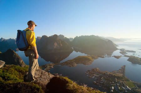 man hiking in Norwayの写真素材