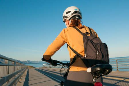 woman cycling outdoorsの写真素材