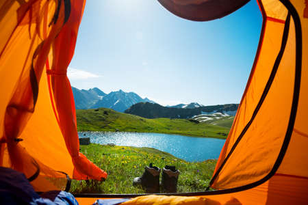 hiking in mountainsの写真素材