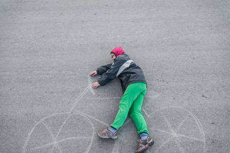girl pretends cycling on bicycleの写真素材