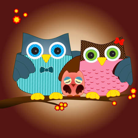 owl family vectorのイラスト素材