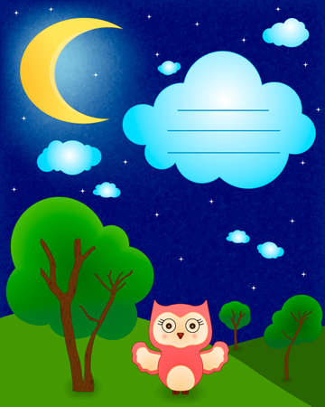 baby owl vector at nightのイラスト素材