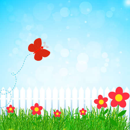 spring garden vector with butterflyのイラスト素材