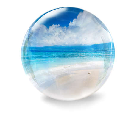 glass ball with sea and sand beach
