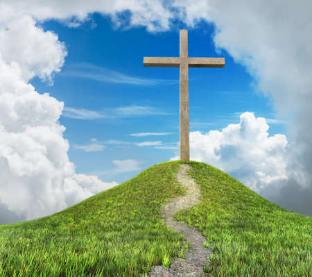 cross on hill and cloudsの写真素材