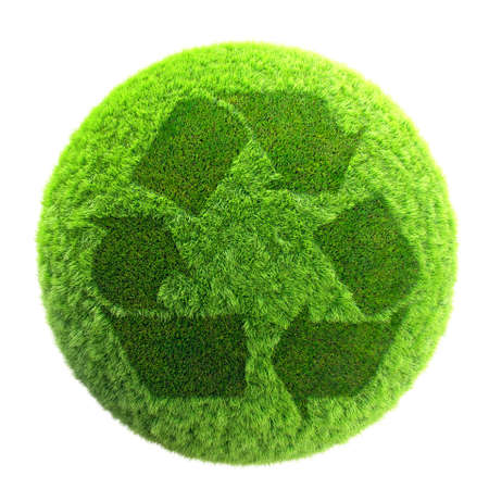 recycle sign on grass planetの写真素材