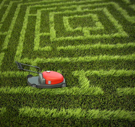 lawnmower in maze gardenの写真素材