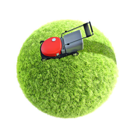lawnmower on grass の写真素材
