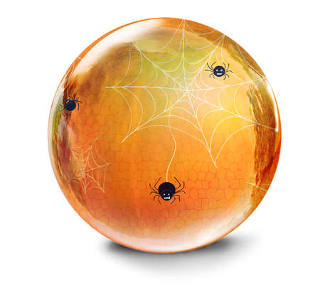 halloween illustration glass ball with spidersの写真素材