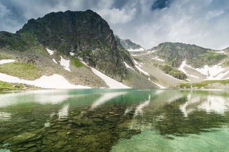 landscape of mountains with lakeの写真素材