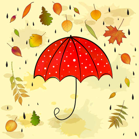 autumn background with leaves and umbrella vectorのイラスト素材