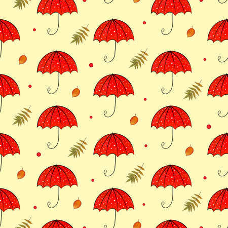 umbrella and leaves seamless patternのイラスト素材