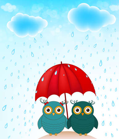 funny birds with umbrella vectorのイラスト素材