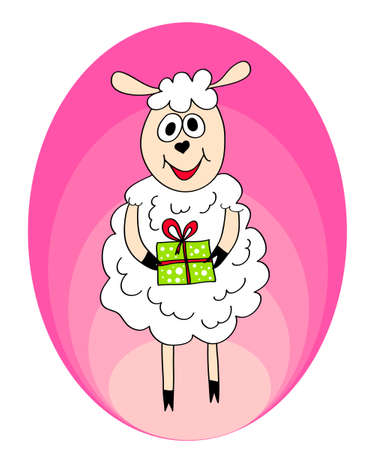 crazy sheep with present のイラスト素材