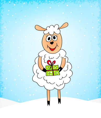 crazy sheep with present のイラスト素材