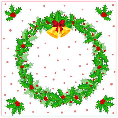 christmas background with wreath made of holly and bellsのイラスト素材