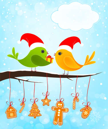 Christmas background with birdsのイラスト素材